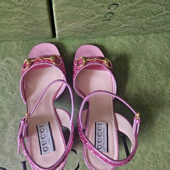 Gucci Horsebit Glittered Sandals - Pink size 37 - Picture 8 of 13